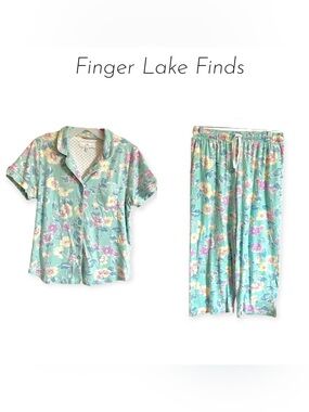 Karen Neuburger Mint Green Floral Pajama Set, M